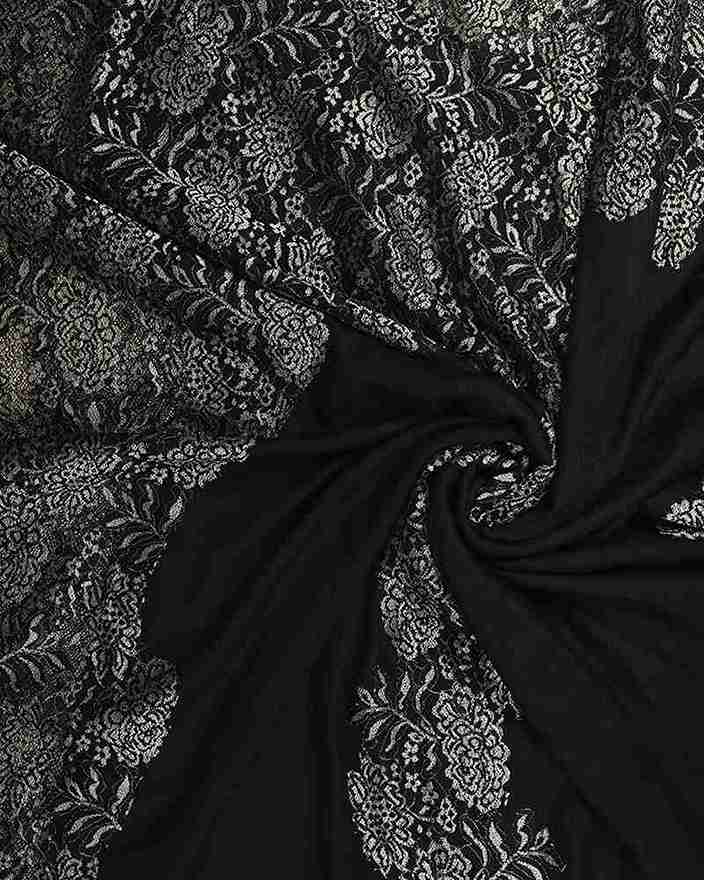 Black Pashmina Wool Shining Lace Stole
